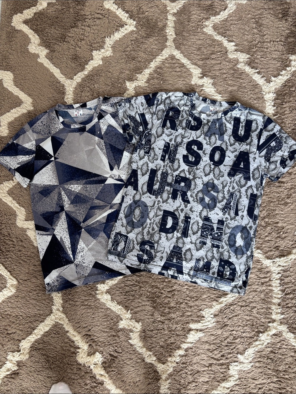 NWOT Kids Graphic Tee Set - Navy & Gray Patterned Short Sleeve Tops